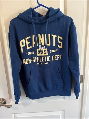 Peanuts Adult Navy Snoopy Crewneck Hoodie with Cream Graphic